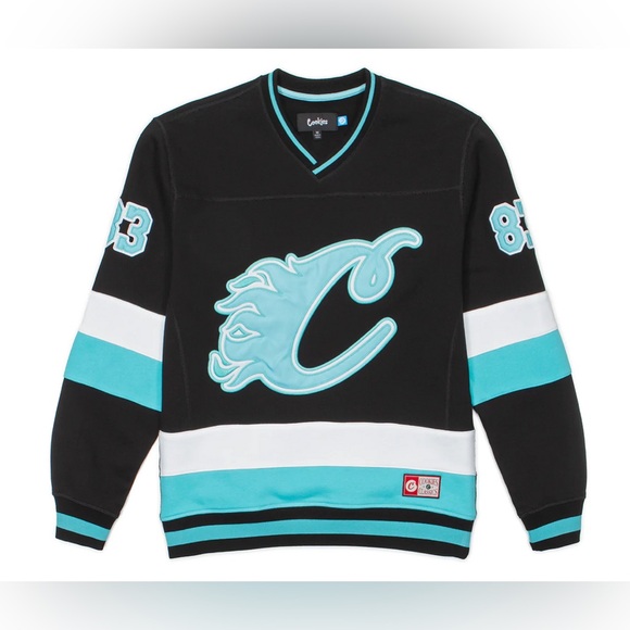 COOKIES "BREAKAWAY" LONG SLEEVE HOCKEY KNIT | Color: Black/Tiffany Blue |NEW/NWT - Picture 6 of 16